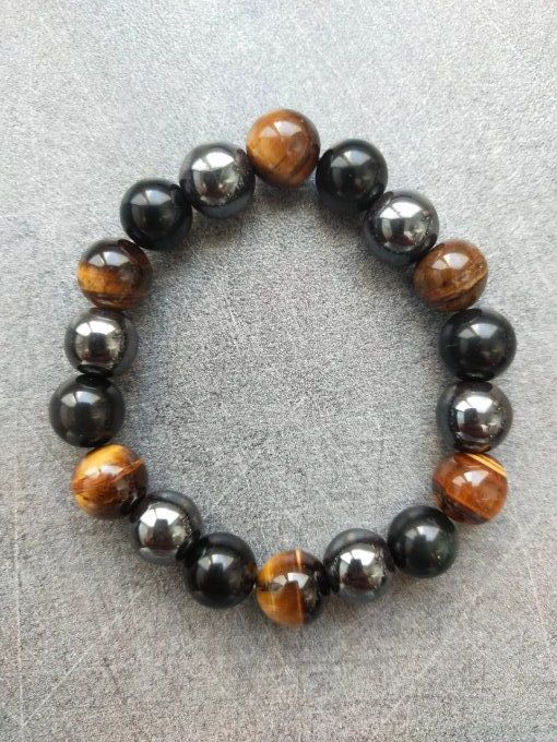 Bracelet Hématite / obsidienne / oeil de tigre