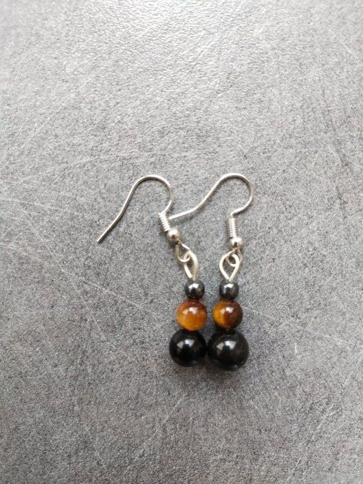 Boucles d'oreille Hématite / obsidienne / oeil de tigre