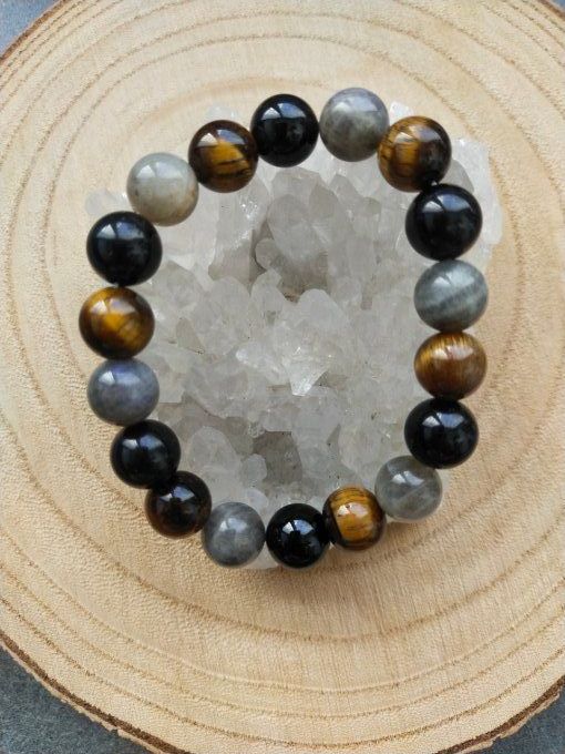 Bracelet Labradorite / Oeil de tigre / Tourmaline