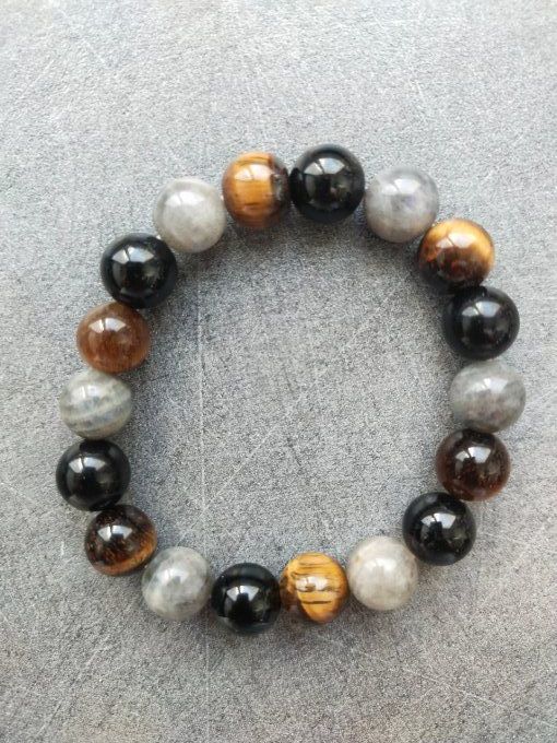 Bracelet Labradorite / oeil de tigre / tourmaline