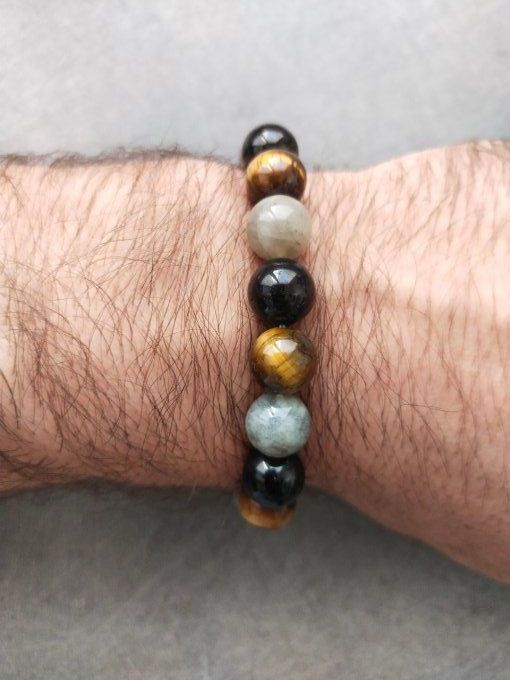 Bracelet Labradorite / Oeil de tigre / Tourmaline