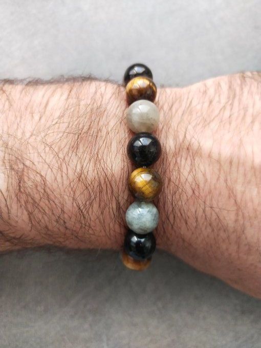 Bracelet Labradorite / oeil de tigre / tourmaline