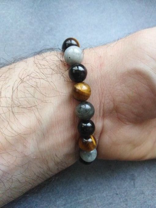 Bracelet Labradorite / oeil de tigre / spinelle